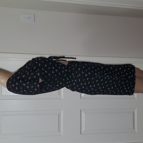 Hesperus L cutout stomach ribbed mini dress thigh slit lilac floating flowers - Picture 4 of 8